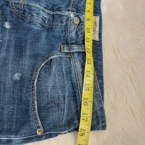 Adenim Men's Blue Adam Slim Fit Fly Buttons Distress Shorts - Picture 5 of 10